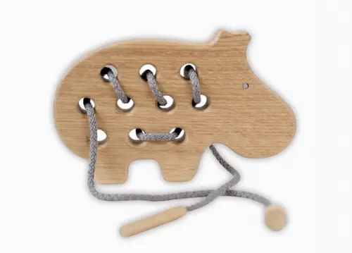 Brinquedo Madeira Laço Hipopótamo Montessori Pedagógico