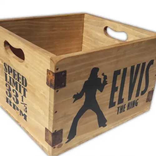 Caixa Madeira Vintage Discos Vinil Banda Rock Elvis Presley