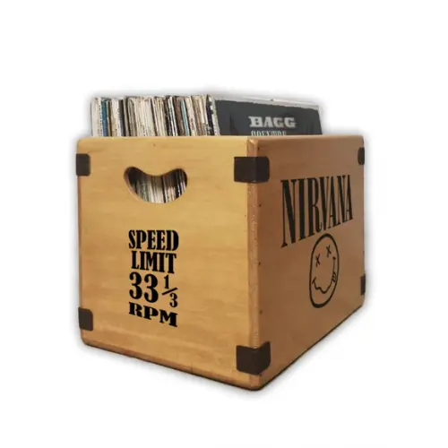 Caixa Madeira Vintage Organizador Discos Vinil Banda Nirvana