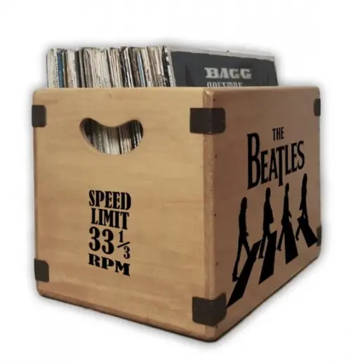 Caixa Madeira Vintage Organizador Discos Vinil Banda Rock