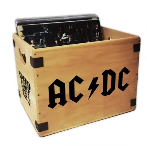 Caixa Madeira Vintage Organizador Discos Vinil Banda Rock