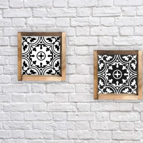 Duo de Quadros Pintados em Madeira Estilo Azulejos Antigos