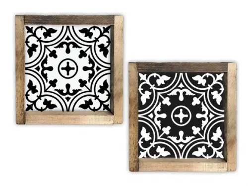 Duo de Quadros Pintados em Madeira Estilo Azulejos Antigos