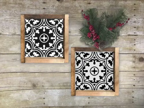 Duo de Quadros Pintados em Madeira Estilo Azulejos Antigos
