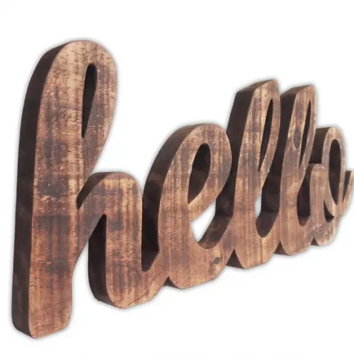 Letra Mesa Madeira Rústica Boho Farmhouse Hello