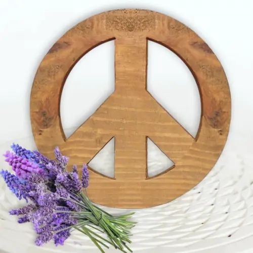 Paz Rústico Símbolo em Madeira
