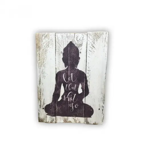 Placa Decorativa Ripas Madeira Buda Meditação Yoga