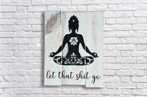 Placa Decorativa Ripas Madeira Buda Meditação Yoga
