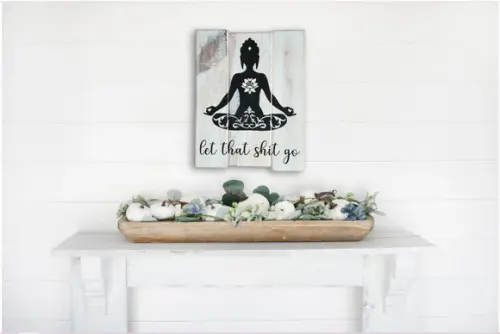 Placa Decorativa Ripas Madeira Buda Meditação Yoga