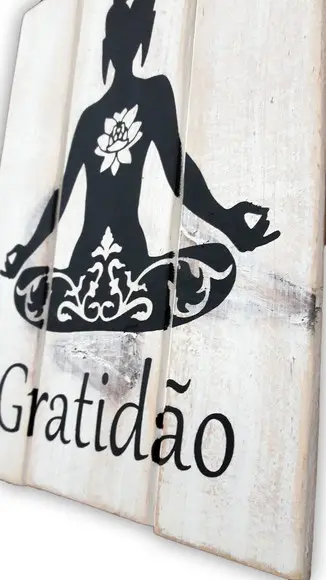 Placa Decorativa Rústica Ripas Madeira Gratidão Buda Zen