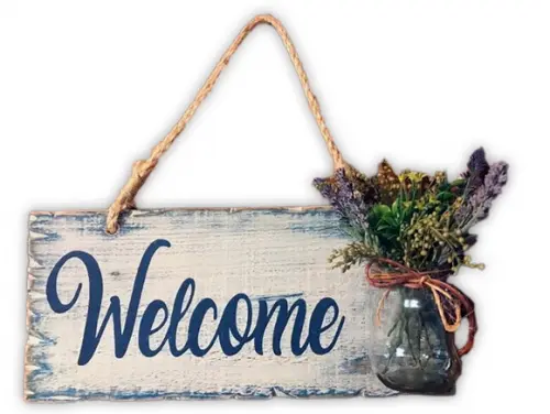 Placa Decorativa Rústica Welcome com Vasinho