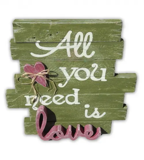 Placa Madeira Rústica Ripas All You Need Is Love