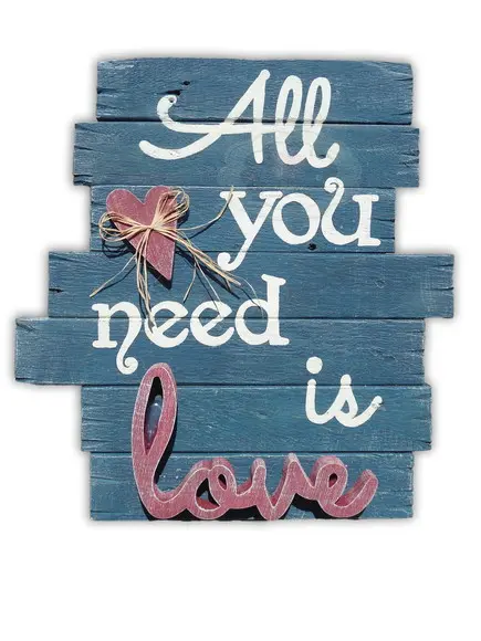 Placa Ripas Madeira Maciça Rustica All You Need Is Love