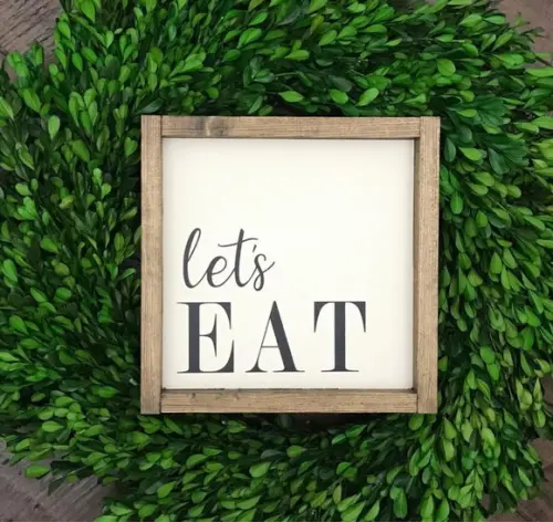 Quadro Rústico Pintado Let's Eat Preto Branco Área Gourmet