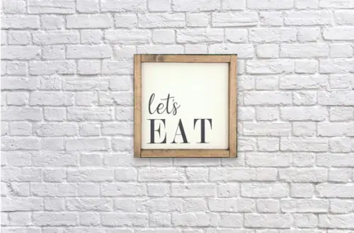 Quadro Rústico Pintado Let's Eat Preto Branco Área Gourmet