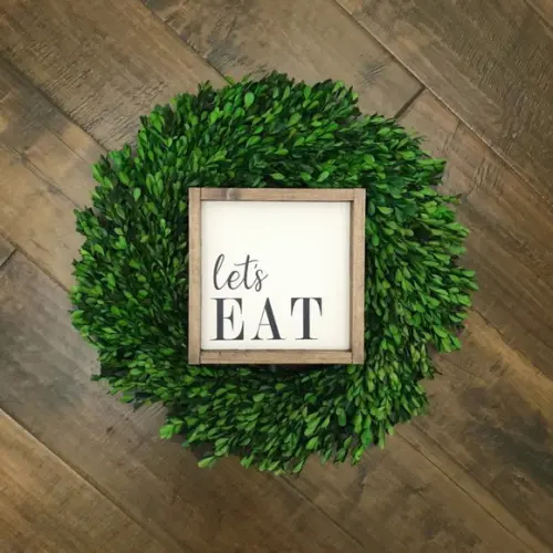 Quadro Rústico Pintado Let's Eat Preto Branco Área Gourmet