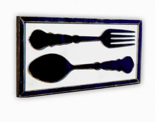 Quadro Talheres Relevo Preto Espaço Gourmet Cozinha Farm