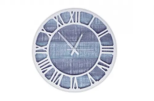 Relógio Parede Madeira Decorativo Ripas 2 Tons Azul Romano