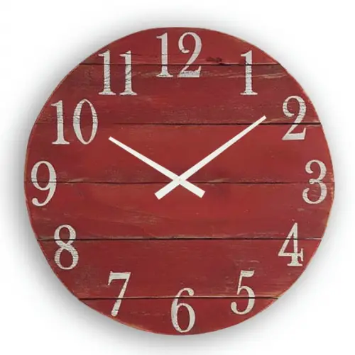 Relógio Parede Ripas Patina Vermelho Rústico Madeira
