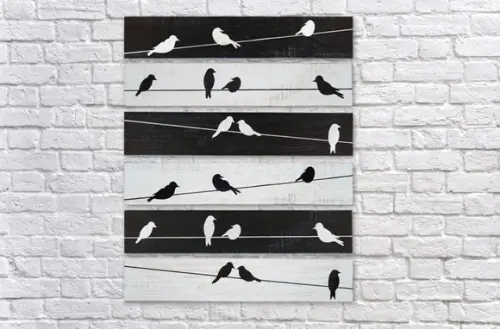 Trio de Placas Decorativas em Madeira Pássaros