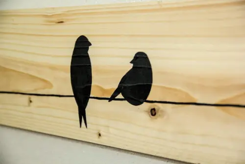 Trio de Placas em Madeira Pássaros no Fio