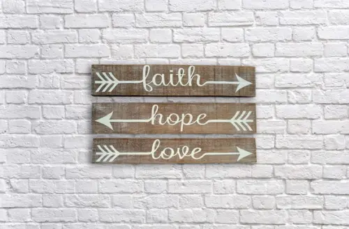 Trio de Placas Love, Hope, Faith