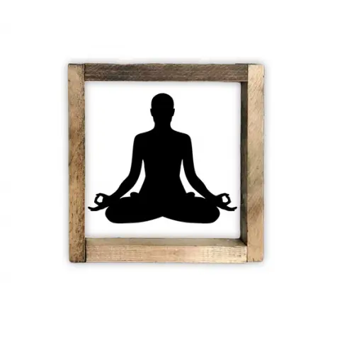 Trio de Quadros Pintados Madeira Moldura Rústica Zen Om Paz