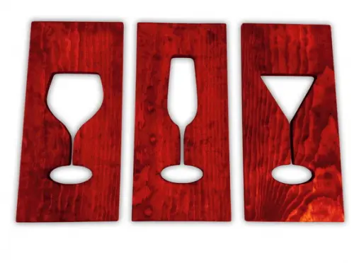 Trio Placas Madeira Taças Decoração Bar Área Gourmet