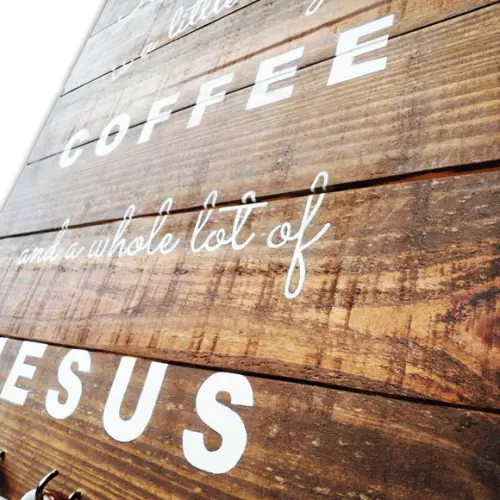 Super Painel Porta Xícaras Rústico Madeira Coffee & Jesus