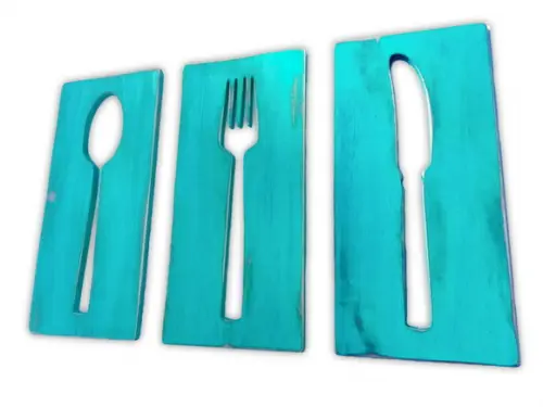 Trio Placas Talheres Vazados Madeira Decoração Gourmet