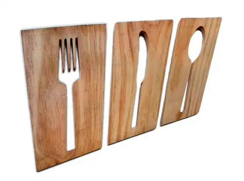 Trio Placas Talheres Vazados Madeira Decoração Gourmet