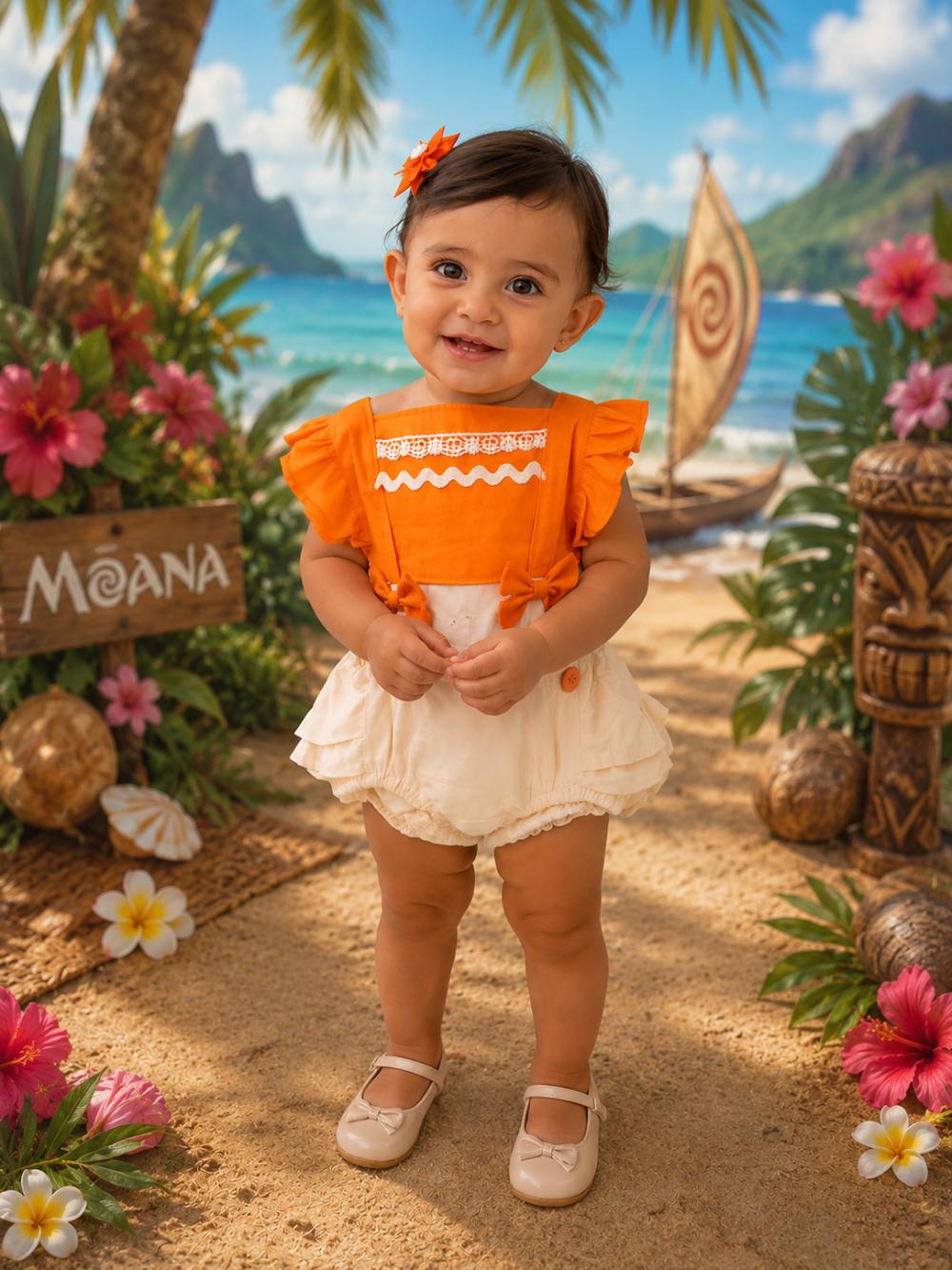 Jardineira Temática Mesversário Bebê Personalizada | Moana | B