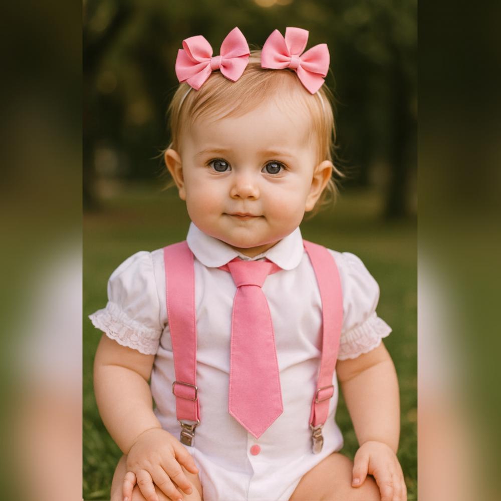 Bory Infantil Poderosa Chefinha com Gravata, Suspensório Rosa