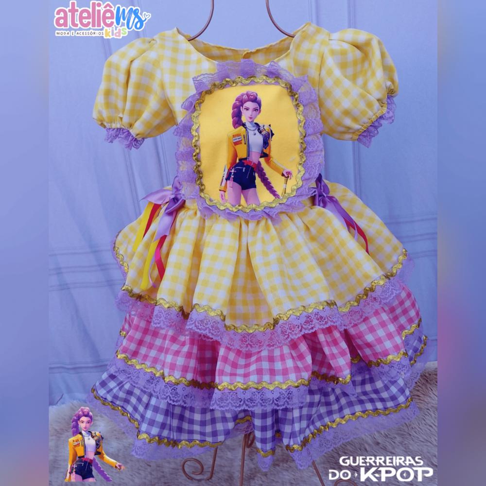 vestido de Festa Junina infantil exclusivo das Guerreiras do kpop