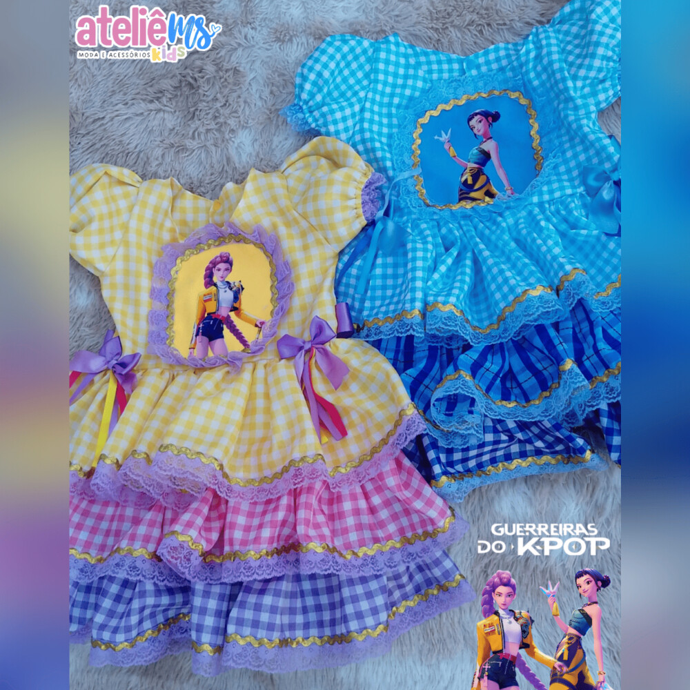 Vestido de Festa Junina infantil das Guerreiras do kpop -Vestido 