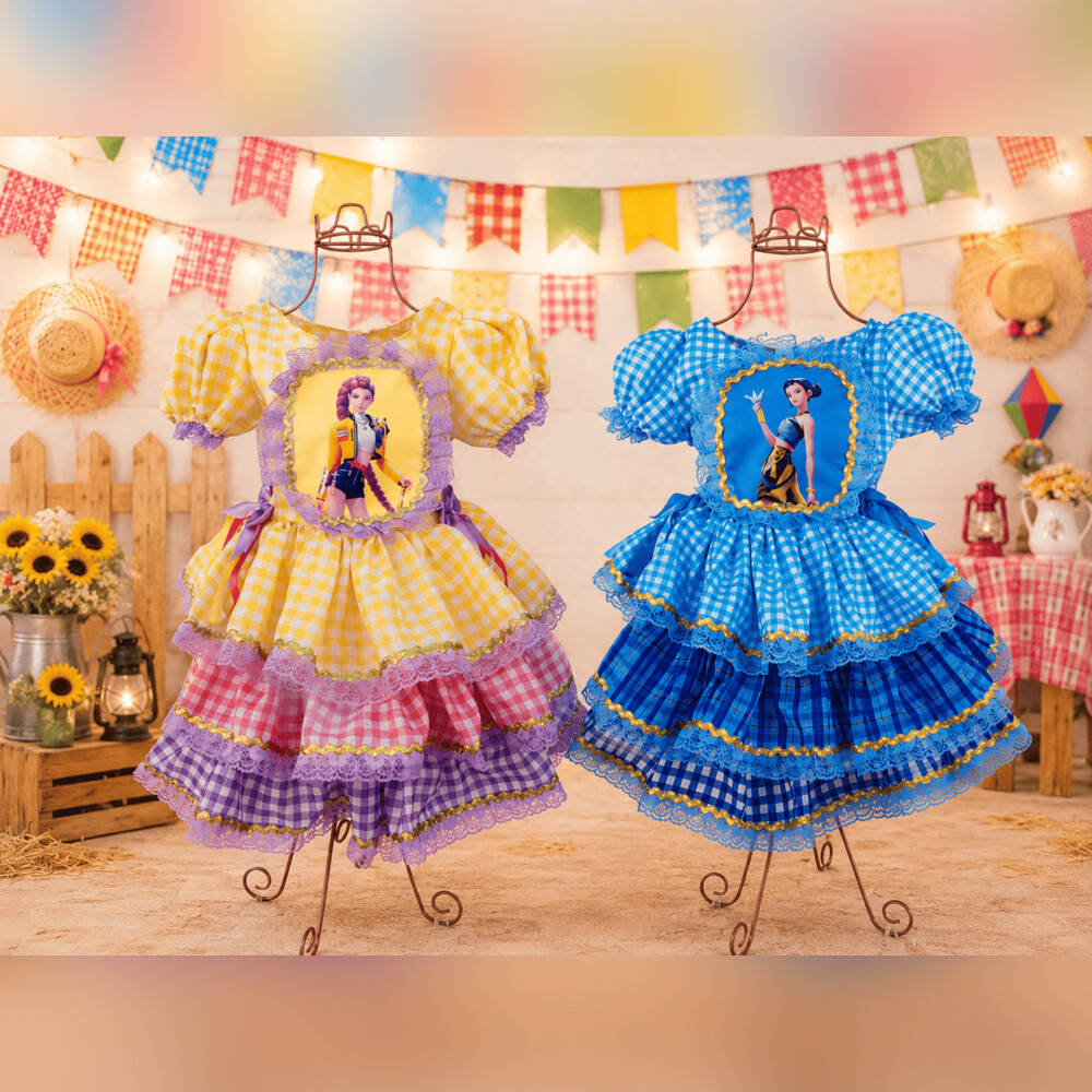 Vestido de Festa Junina infantil das Guerreiras do kpop -Vestido 