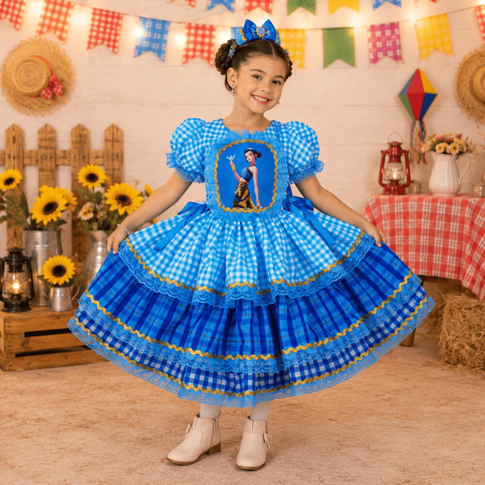 Vestido de Festa Junina infantil das Guerreiras do kpop -Vestido 