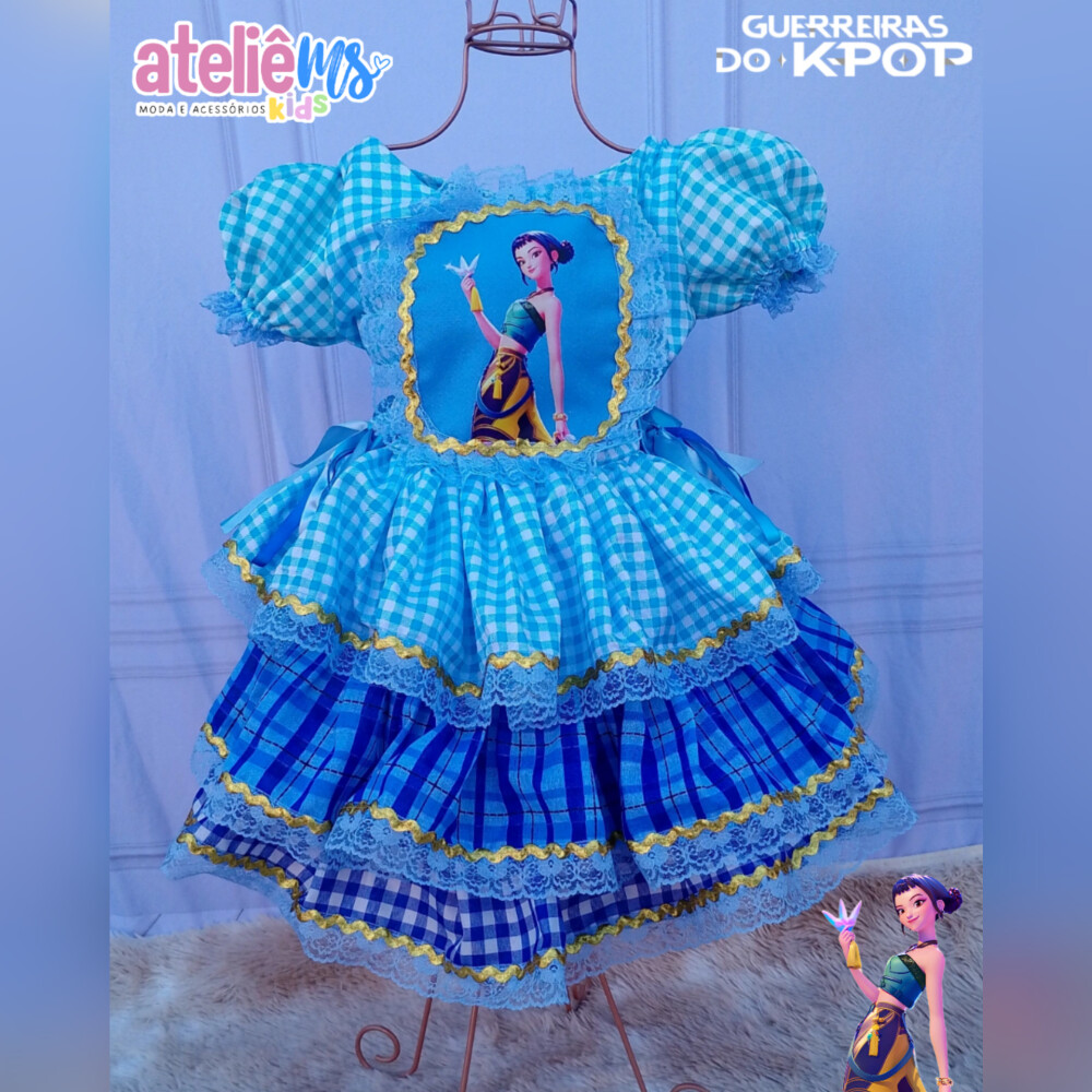 Vestido de Festa Junina infantil das Guerreiras do kpop -Vestido 