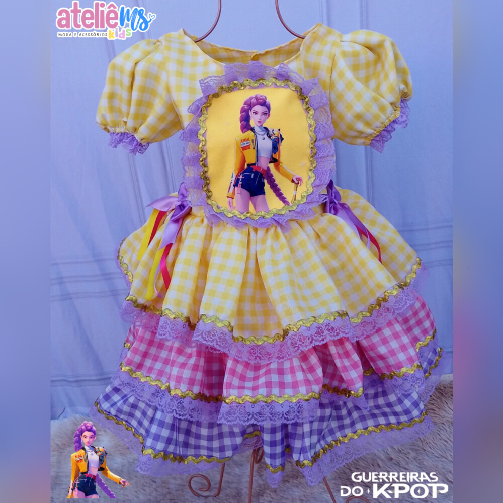 Vestido de Festa Junina infantil das Guerreiras do kpop -Vestido 