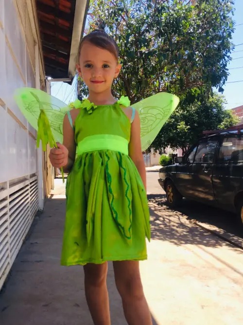 Fantasia Infantil Fadinha Sininho em Cetim Com Varinha Mágica | Fantasia da tinker Bell
