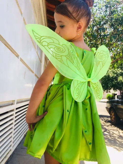 Fantasia Infantil Fadinha Sininho em Cetim Com Varinha Mágica |
