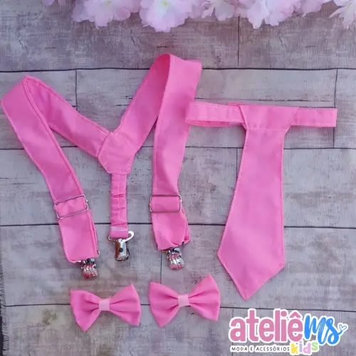 Bory Infantil Poderosa Chefinha com Gravata, Suspensório Rosa