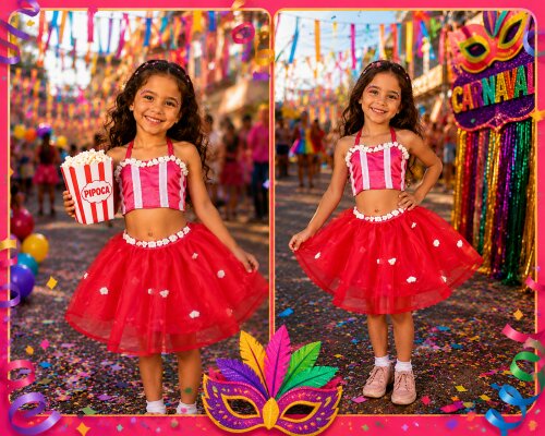 Fantasia de carnaval pipoca ou circo para menina infantil