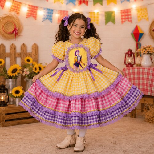 Vestido de Festa Junina infantil das Guerreiras do kpop -Vestido 