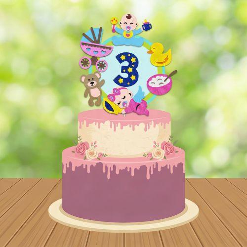 Topo de Bolo 3 Anos Bebê Arquivo Digital PNG PDF Studio, Decora?