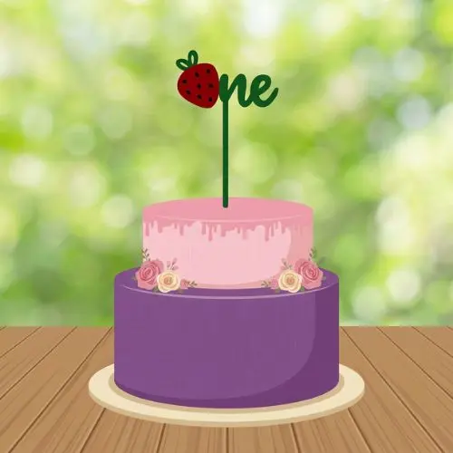 Topo de Bolo One Moranguinho Arquivo Digital PNG PDF Studio, Cake Topper 1 Ano Tema Morango Festa Infantil Menina Decoração