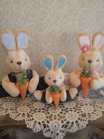 Família de Coelhos Decoração 3 Peças Enfeite de Pascoa