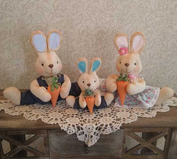 Família de Coelhos Decoração 3 Peças Enfeite de Pascoa