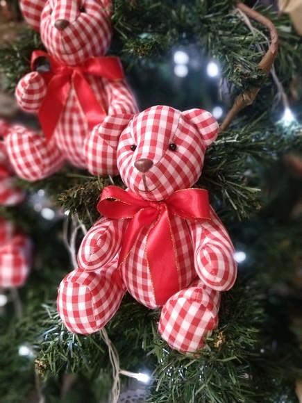 Ursinho Natal 25cm Enfeite de Pinheiro Decoração Xadrez