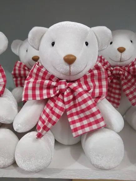 Enfeite de Natal Ursinho 25cm Branco Pingente de Pinheiro